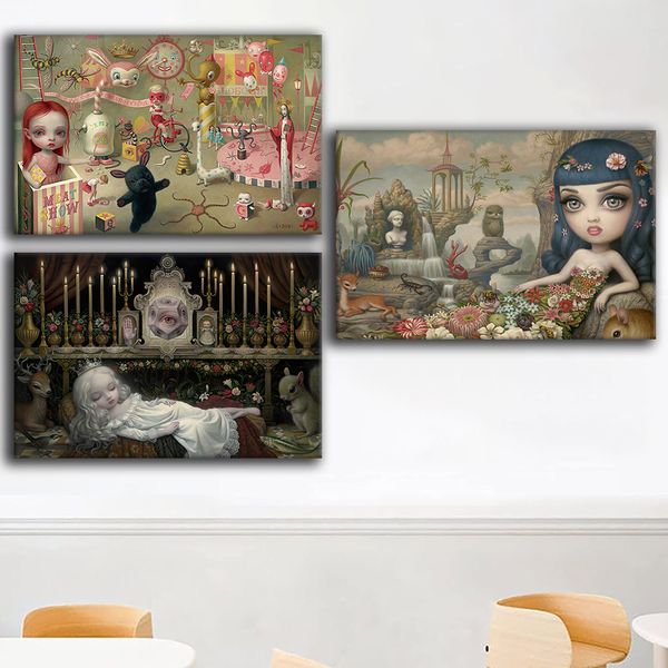 Mark Ryden Wall Art Canvas Stampe Surrealism Art Cartoon Girl Oil Painting Children's Paradise Poster Vintage Pop Art Wall Pictures per soggiorno Decorazioni per la casa