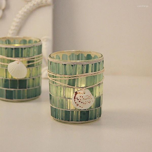 Candele Candele Dinno leggero Restauranto Decorazione Container Container Mediterraneo Shell Mosaic Holder Creative Glass Cup