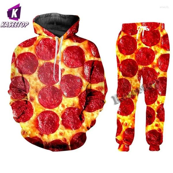 Erkek Trailsits Kaseetop Food Pizza İki Parçalı Set Tişört Ceket Hoodie Büyük Boyut 3D Baskı Kişiselleştirilmiş Gevşek Fitness Giysileri