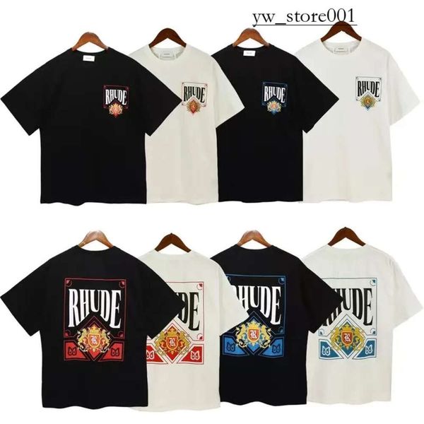 Rhude Hip Hop Streetwear Famoso Designer Mens Camista Moda Rhude Camisa de alta qualidade Manga curta Roupa impressa Rous