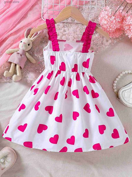 Kız Elbiseleri Kızlar Yeni Yaz Sevgililer Günü Gül Kalp Serisi Elbise Basit Kolsuz Omuz Kayışı Sundress