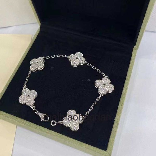 Designer 1to1 Bangle Luxury Jewelry Fanjia Clover Full Diamond High Flower Flower V Gold Gold grossa Batinho 18k Rose Gold Five Flor Bracelet para venda direta
