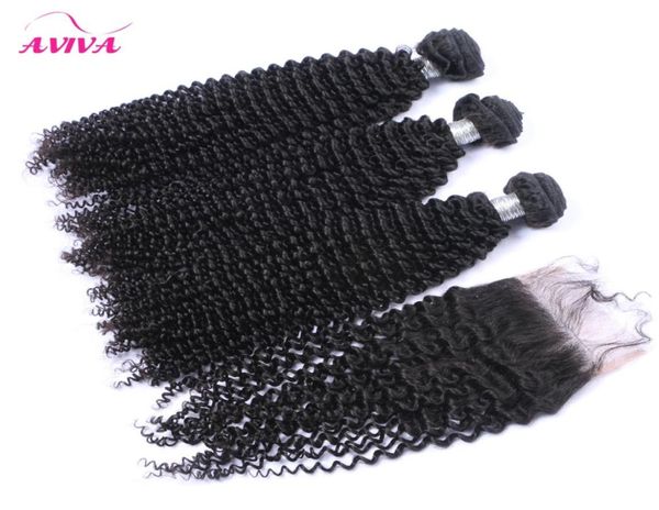 Tecidas de cabelo virgens curiosas russas com fechamento 4 pcslot não processado Russian Curly Virgin Hair Pacéis com fechos de renda superior7042986