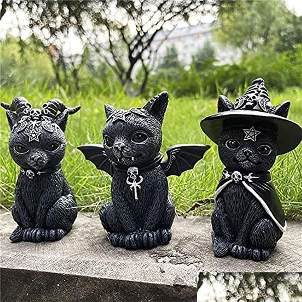 Dekorative Objekte Figuren Harz Figur Zauberer Schwarz Magie Katzen Ornamente Tischkunst Originalgeschenke süße Miniaturen Moderne Zimmer -Deco Dhhyu