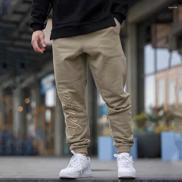 Calça masculina calça de moletom esportes esportes fitness algodão bordado em estilo americano moda e calça casual da moda