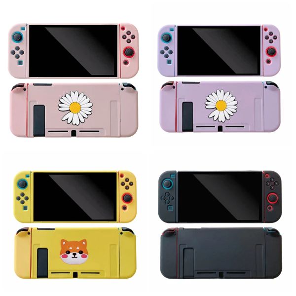 Casos Caso fofo para Nintendo Switch Cartoon Dogs / Flower Silicone TPU Caso Caso Protetor Cober