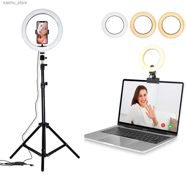 Accensione dell'illuminazione continua da 26 cm a LED con treppiede per supporto mobile Studio clip anello selfie per fotografia Ring Lite Lighting Y240418