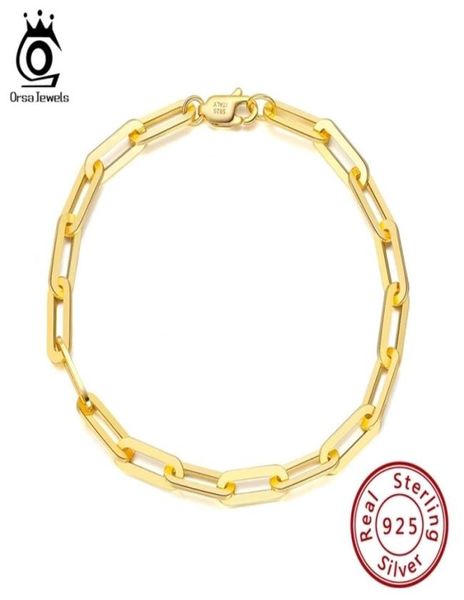 ORSA Juwelen 14K Gold plattiert 925 Sterling Silber Papierklinik Kette Kettenarmbänder für Frauen Männer Armband Schmuck SB109 2202227154148