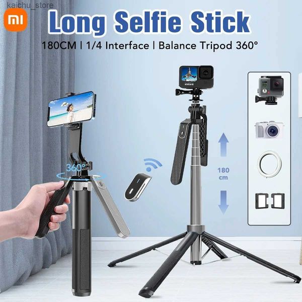 Selfie Monopods 180cm Selfie Stick Tripé 360 Rotação portátil Celular dobrável Tripé Stand Stand Stabilizer para viagens Vídeo fotográfico Y240418