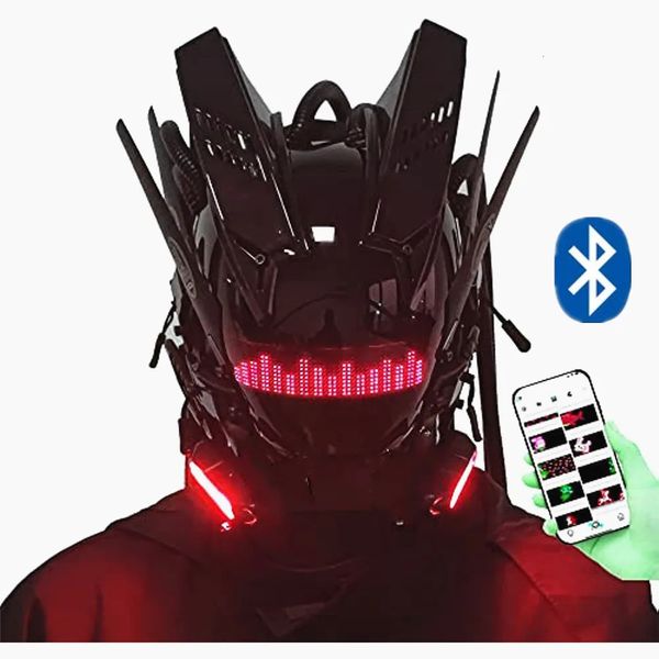 Cyberpunk Mask Cosplay for Men Bluetooth App Technowwear Mask Accessorio per costumi di cosplay Halloween con lampada a LED Maschera futuristica 240417