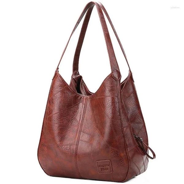 Totes Vintage große Kapazitäts -Umhängetaschen für Frauen Retro PU Leder Handtasche Solid Color Mode Handbag Pack