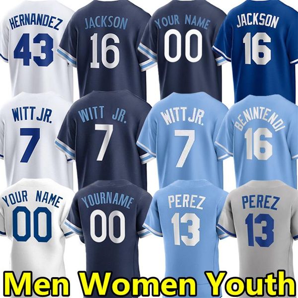 2024 Custom Baseball Trikots für Männer Frauen Jugend Bobby Witt Jr. Bo Jackson Salvador Perez MJ Melendez Nelson Velazquez Vinnie Pasquantino Carlos Hernandez Jersey