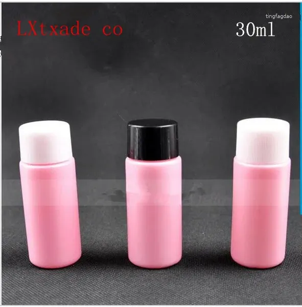 Garrafas de armazenamento 30 ml de plástico rosa HDPE Botão vazia Whit parafuso Tampa de tampa Astringente Vaporizador Recipientes cosméticos