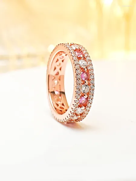 Anelli a cluster Gold rosa Twotone Diamond 925 Anello d'argento con dito ad alto indice di carbonio Instagram Stile femminile
