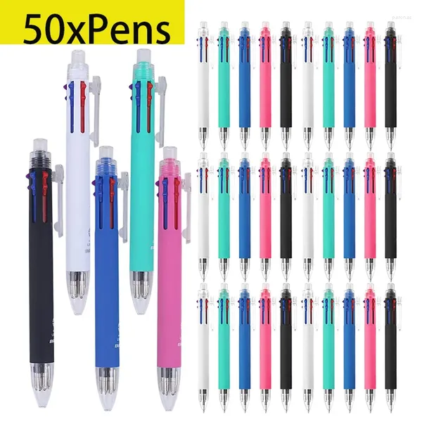 50pcs 6 in 1 Penna a sfera multicolore include gomma a matita automatica a 5 colori per marcarsi di approvvigionamento scolastico