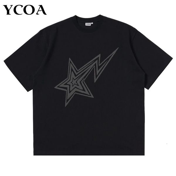 T-shirt Men T-Shirt 100% algodão estrela Y2K Streetwear Opendedize Korean Fashion Harajuku Manga curta Camise