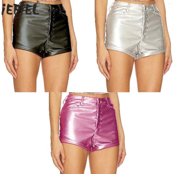 Calcinha feminina iefiel feminino sexy moda exótica pU shorts de couro