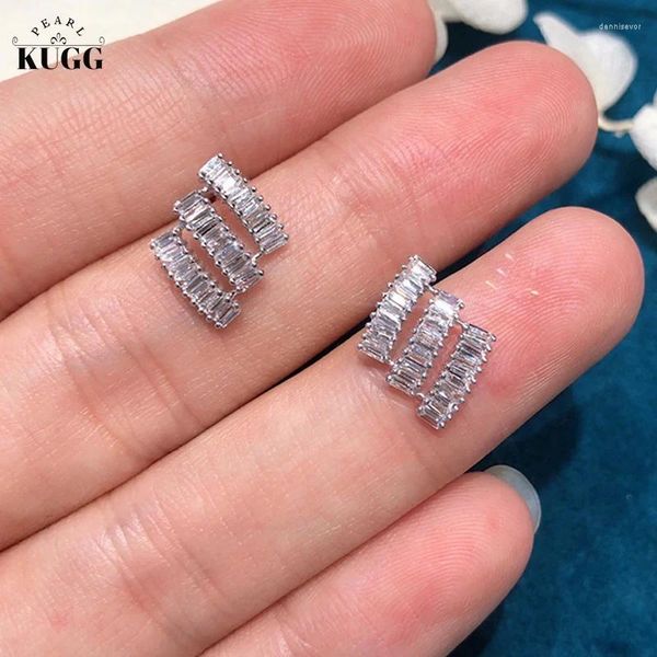 Stud Küpe Kugg 18K Beyaz Altın Gerçek Doğal Elmaslar 0.58Carat Küpe Moda Merdiven Tase Mücevherleri Kadın Nişanlığı