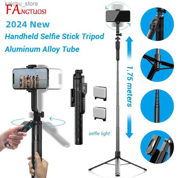 Selfie Monopods Fangtuosi 1750mm Kablosuz Selfie Stick Tripod Stand Katlanabilir Monopod Akıllı Telefonlar İçin LED Işık