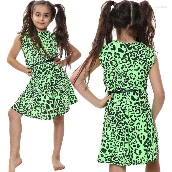 Vestidos de menina meninas vestidos crianças festas leopard neon com cinto crianças fofas de skatista de 5 a 13 anos