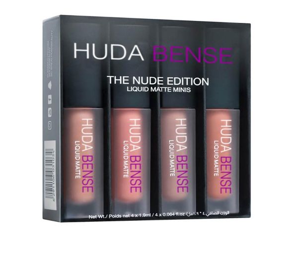 Lip Gloss Flüssiglippenstift Kit Huda Bense der rote nackte braun rosa edition mini flüssig matte 4pcs5718172