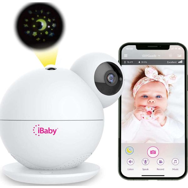 Ibaby M8 2K Akıllı Bebek Monitörü Ağlama ve Hareket Uyarıları, Gece Işığı Projektörü, Sıcaklık/Nem Alarmları - iOS/Android için uygun