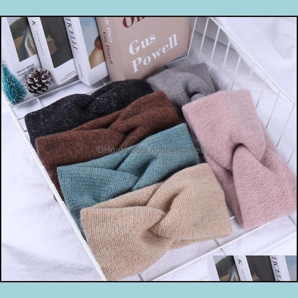 Bandanas Frauen Feste Strickkreuzknoten Wolle warmes Stirnbänder Mode Winter Haarhalter elastischer Haarbänder Turban Headworn Drop liefern Otark