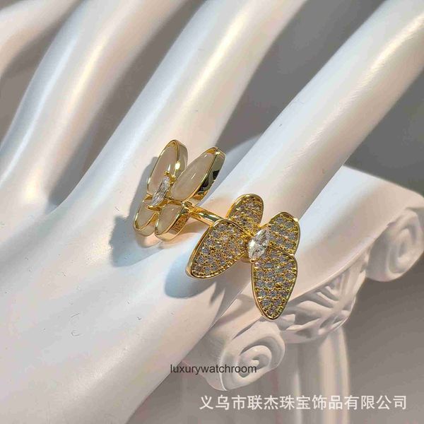 High -End -Schmuckringe für Vancleff Womens Fashion Double Butterfly Ring Insektenfinger Ring Neue Stil Super Immortal Tr Original 1: 1 mit echtem Logo