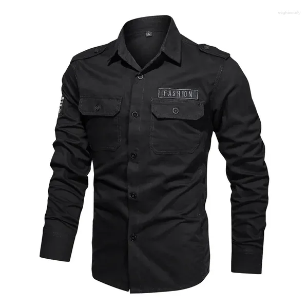 Herren Casual Shirts Mode 2024 Herbst Frühling Kleidung Grüne schwarze Fracht Militärmarke für Herren Langarmbluse Bluse übergroß 5xl 6xl