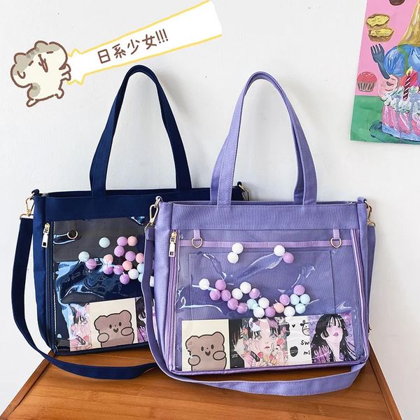 Japon Harajuku ITA Çantası Kadınlar İçin Şeffaf Cep Itabag Lisesi Kızlar Üniforma JK Crossbody Omuz Çantası Mochila 240407