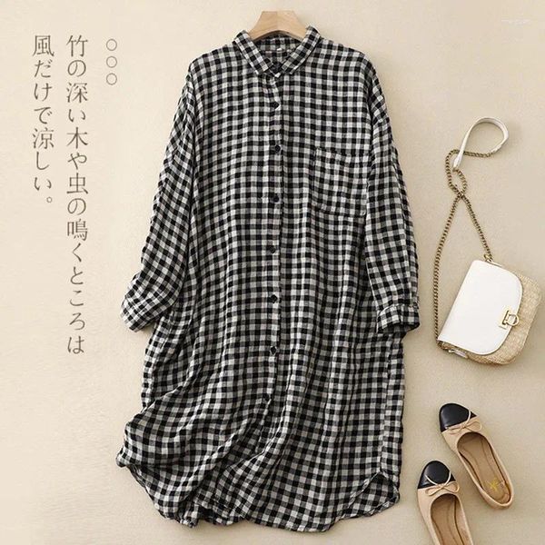 Abiti casual limiguyue estate sottile abito in lino in lino in cotone da donna da donna letterario sciolto camicia lunga manica midi vestido e415