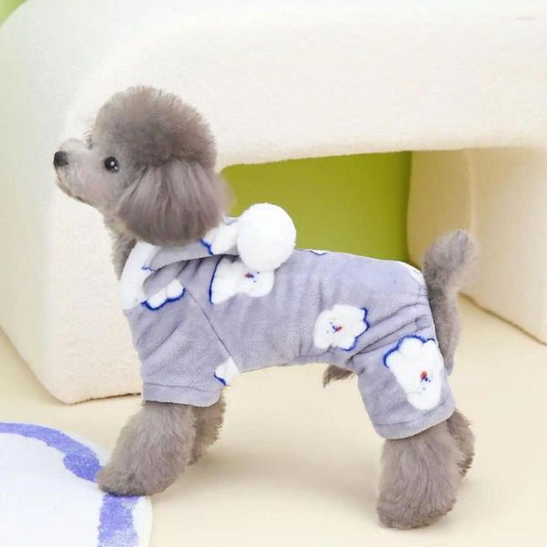 Aparelo de cachorro fácil de colocar no macacão de estimação elegante inverno de inverno de desenho animado padrão de lã de lã para cães roupas de quatro pernas pequenas