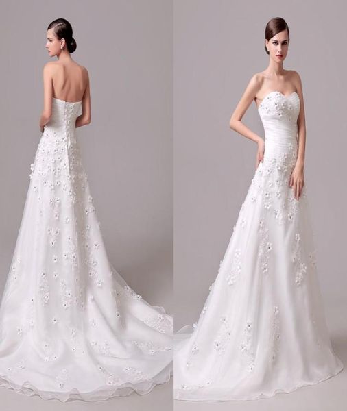 Elegantes handgefertigtes Blumenhochzeitskleid mit Kristall eine Linie Sweep Zug zurück Korsett Organza Vestidos de Novia billig echtes Bild BR6672218