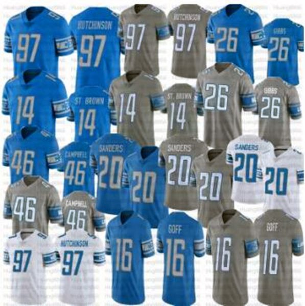 Amon-ra St. Brown Jahmyr Gibbs Jersey de futebol Sam LaPorta Barry Sanders Jared Goff Jameson Williams Malcolm Rodriguez Brian Brian Jack Campbell David Montgomery