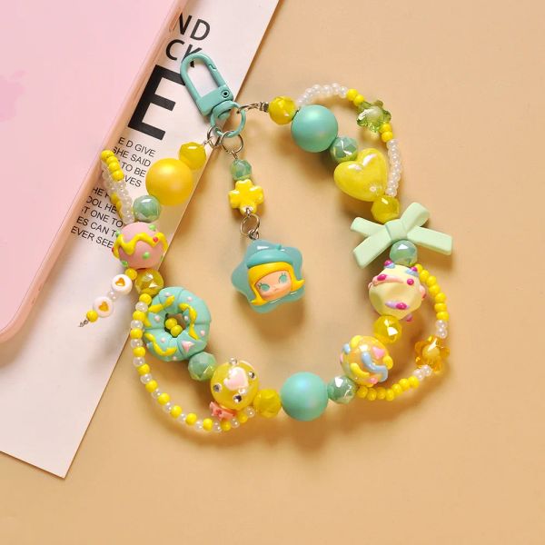 Anéis Original Charm de celular fofo Strap Painted Painted Contas Pingente Decoration Keychain Girl Bracelet Cellphone cordão de celular