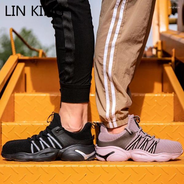 Fitness Shoes Lin King Refravável Segurança de aço de dedo do dedo Mulheres ao ar livre botas de trabalho usam tênis anti -coleloin para amantes