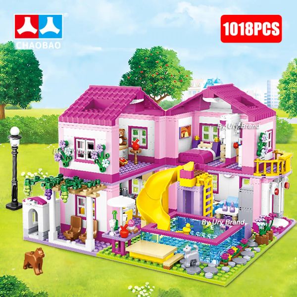 Modle Aircraft Modle Friends City House Summer Holiday Castle Building Building Builds Buildings Set Figures Piscina Giocattoli fai -da -te per bambini ragazze C