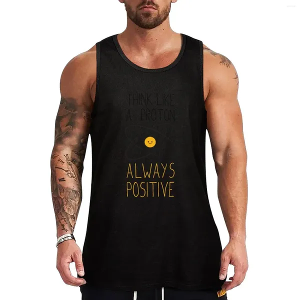 Tampas de tanques masculinas pensam como um próton sempre positivo :) Camiseta com colete superior sem mangas