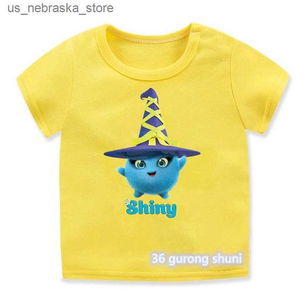 T-shirt Nuova maglietta per ragazzi in stile estivo interessante Sunshine Rabbit Cartoon Print Preschool T-shirt Fashion Trend Childrens abbigliamento giallo Top Q240418