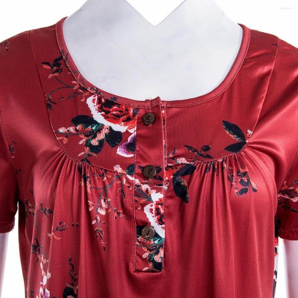 Camisas femininas Mulheres Mulheres Top Flowers Padrão de Botões de peito solto de decote em Veira de manga curta Moda selvagem camisa casual