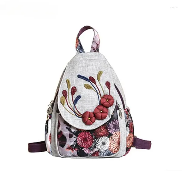 Sagns scolastici Etnic Retro Cotton Linen Women Backpack Female Applique All Purpose Zacks Travel for Girls School Bag 2024