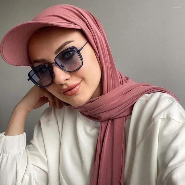 Roupas étnicas Musilm Women Women Jersey Hijab com Base Ball Cap Summer Sports Chiffon Hijabs Pronto para usar esporte instantâneo