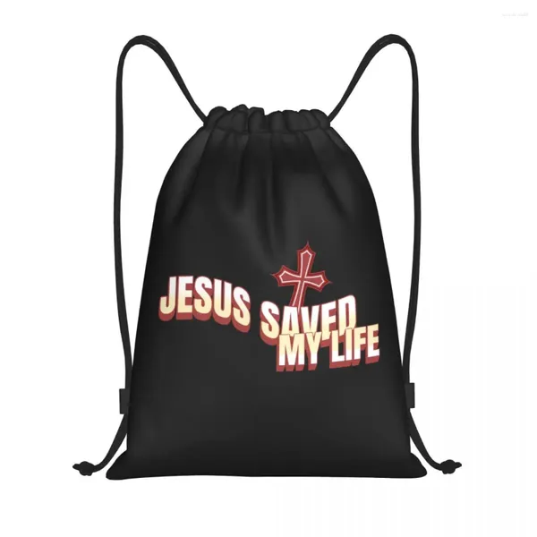 Bolsas de compras personalizadas Jesus salvou minha vida Cruz Igreja Menino Mulheres Mulheres de Armazenamento de Ginásio Esportivos leves Backpack