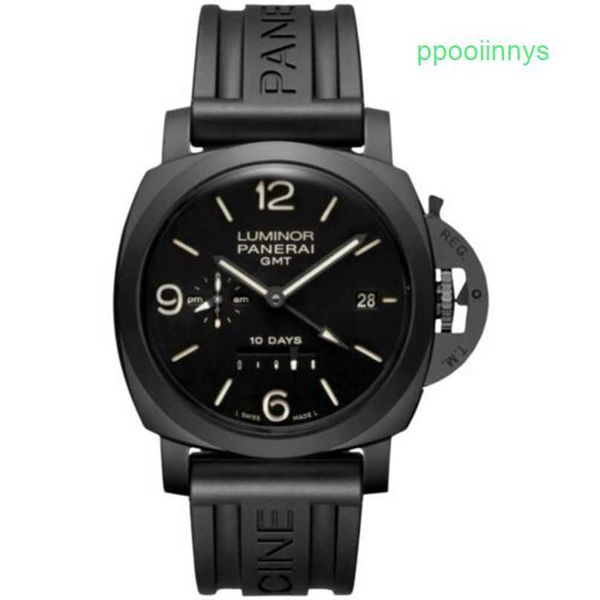 Panerei Submersible Saatler Mekanik Saat Kronograf PAM335 LAMP 10 Gün Greenwich Ortalama Zaman Seramik İzleme Strap B P Sağlam 44mm CZ3K