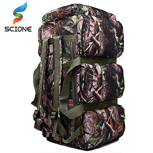 Mochilas Hot de alta qualidade 90L Capacidade de grande capacidade Bolsas de viagem ao ar livre Oxford/Canvas Backpack Camouflage Bolsa de mochila à prova d'água