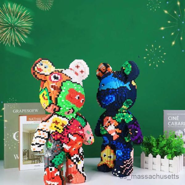 Bloco 3D Anatomia Urso Nano Blocks Conjunto educacional de Micro Diamond Building com gaveta de armazenamento, brinquedo de modelo colorido de desenho animado para crianças