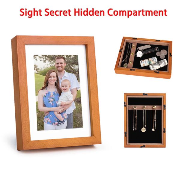 Compartment Hidden Compartment PO Frame Sight Secret Hide Gioielli in contanti Chiave per la scatola di denaro per la casa Sicuro Regalo di Natale 240408