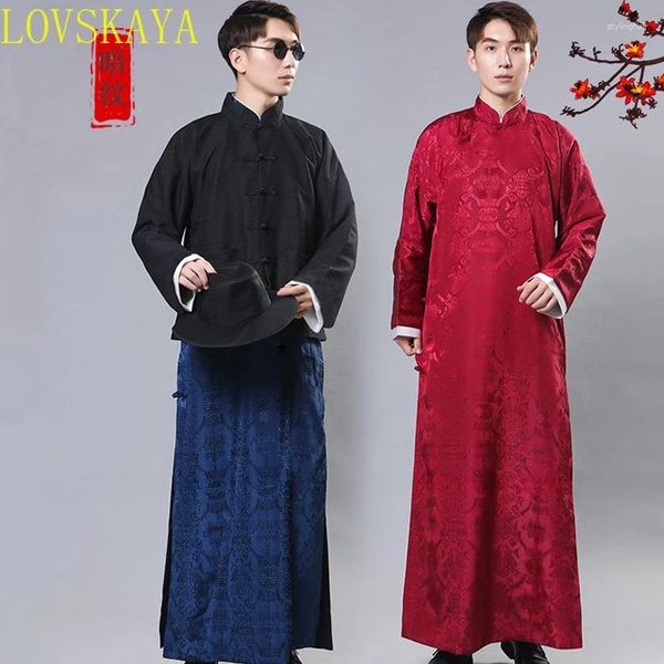 Ethnische Kleidung Herren traditioneller chinesischer Style Tang Kostüm Robe Übersprechen Stufe Kosmetikerin Retro Red Printed Kleid