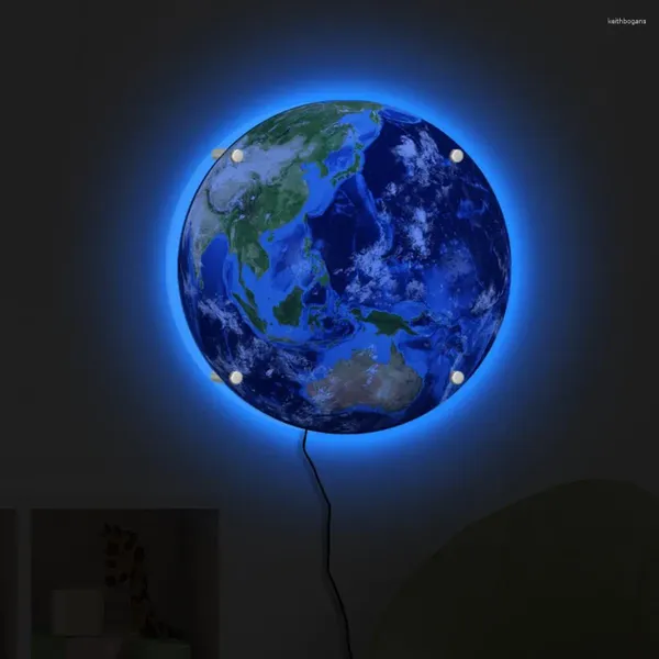 Tischlampen Erde Muster Wandleuchte moderne rahmenlose Lampe mit Fernbedienungsfarbe ändern LED für Raum