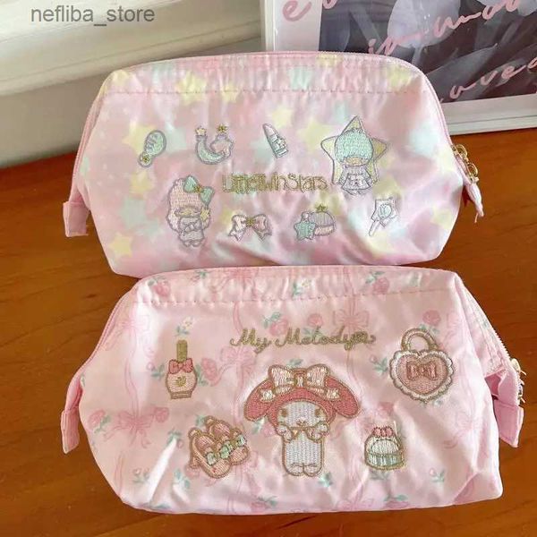 Bolsas de cosméticos Kawaii Girl Melody Little Twin Stars Cartoon Bordado Bolsa de armazenamento de grande capacidade